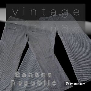 Vintage Banana Republic Martin Fit Pants, Size 12, Wide Leg, Black w/ Pinstripes